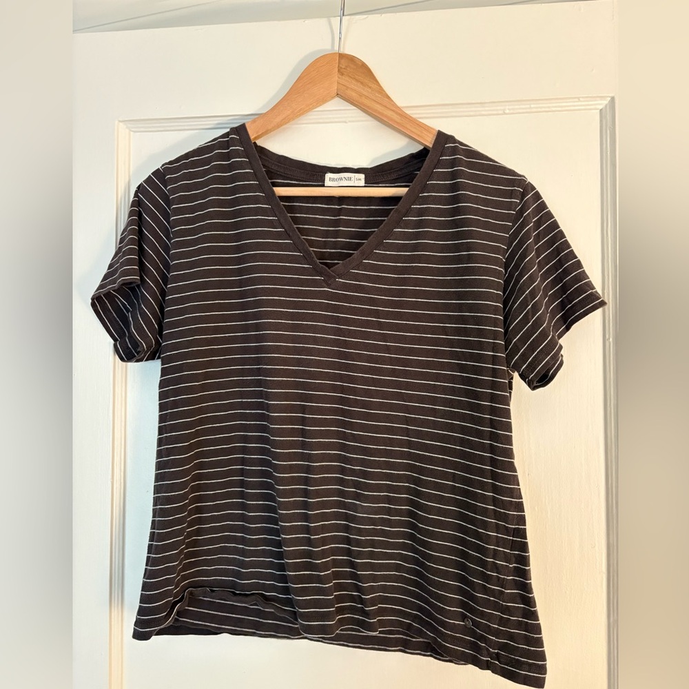 Striped V-Neck Short Sleeve Top